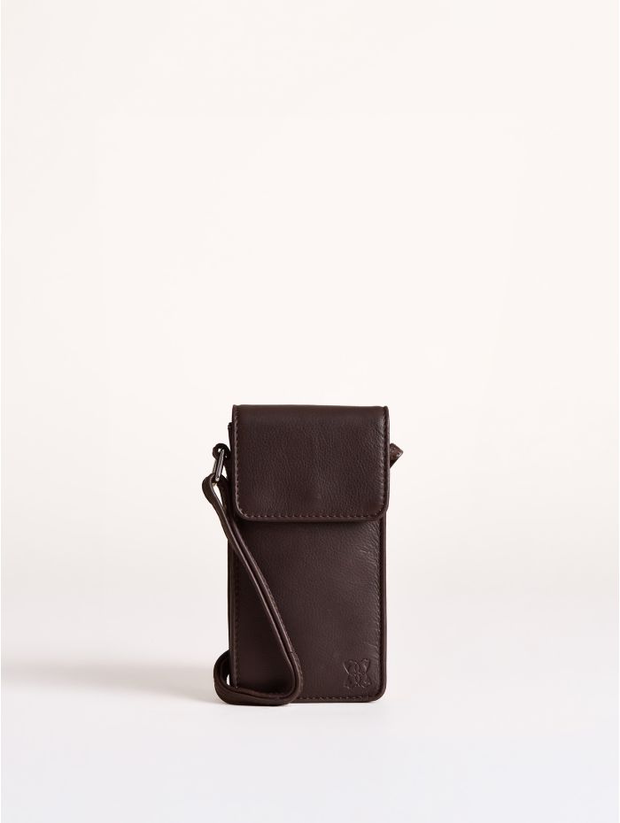 Bowness Leather Cross Body Phone Pouch in Brown