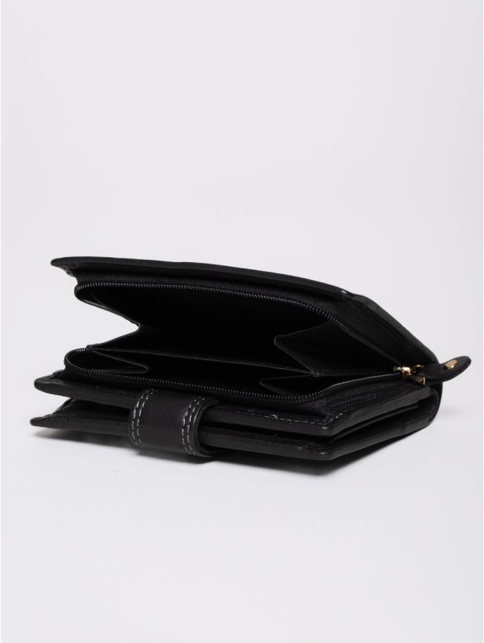 Small Leather Tab Purse in Black