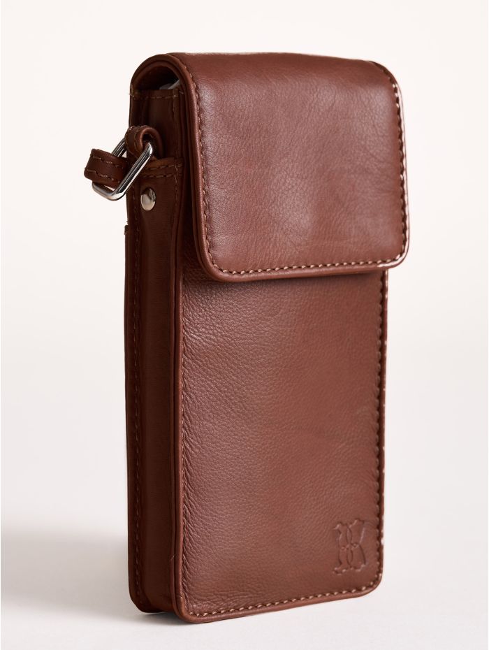 Bowness Leather Cross Body Phone Pouch in Cognac