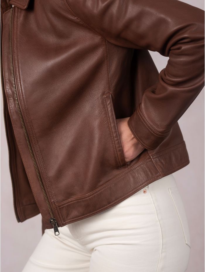 Crosthwaite Collared Leather Jacket in Chocolate