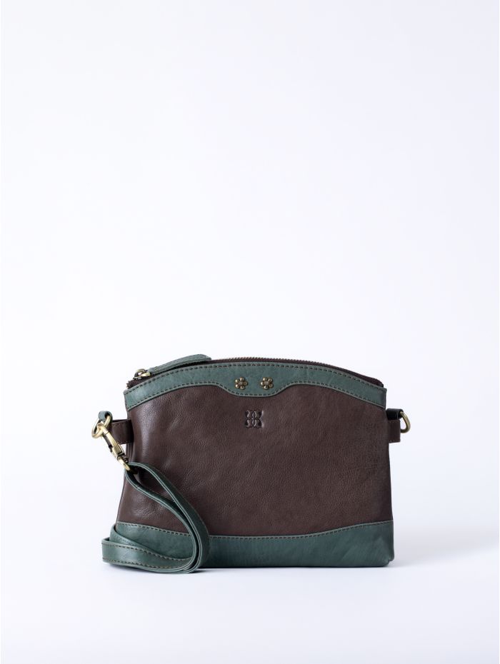 Hartsop Zip Leather Cross Body Bag in Brown and Green