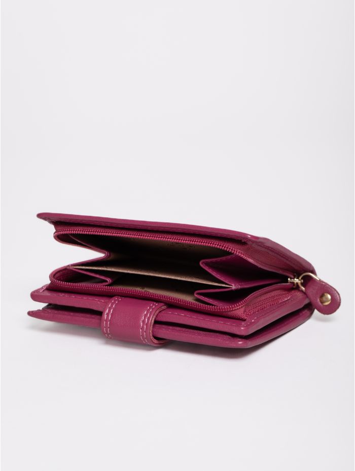 Small Leather Tab Purse in Cranberry Pink