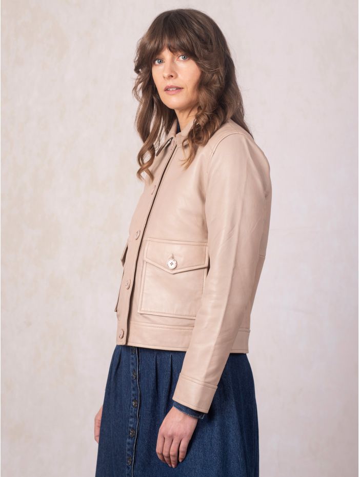 Brathay Collared Leather Jacket in Cappuccino