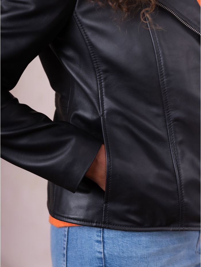 Thirlend Leather Biker Jacket in Black