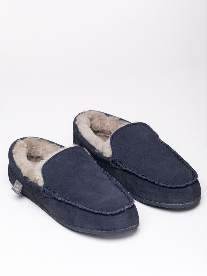 Men’s Sheepskin Slip-On Moccasins in Navy