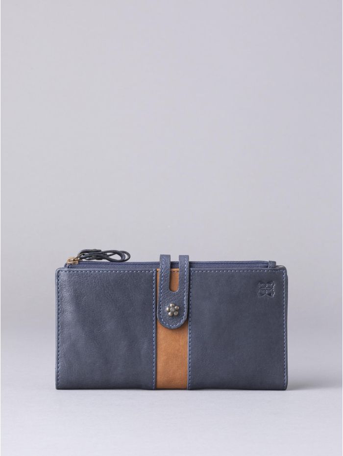 Hartsop Leather Double Zip Purse in Navy & Tan