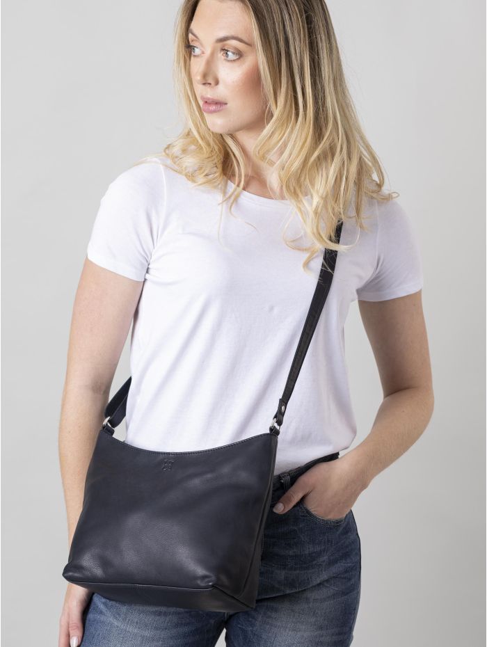 Grasmere Leather Cross Body Bag in Navy