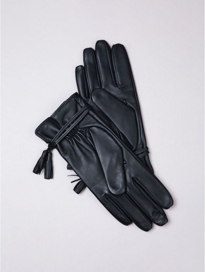 Tarraby Tassel Leather Gloves in Black