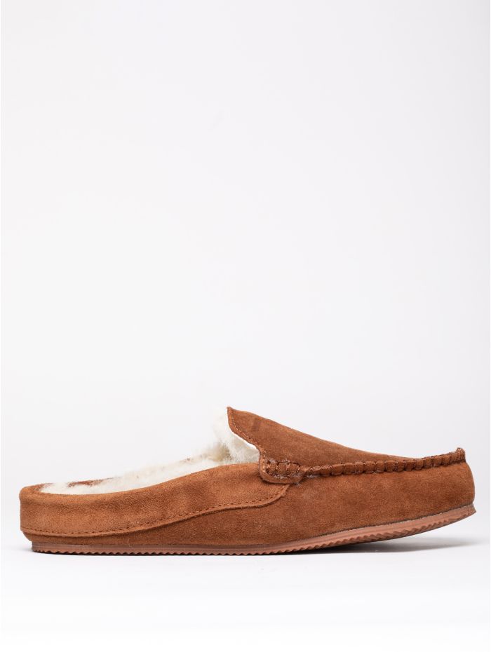 Sheepskin Moccasin Slider Slippers in Tan