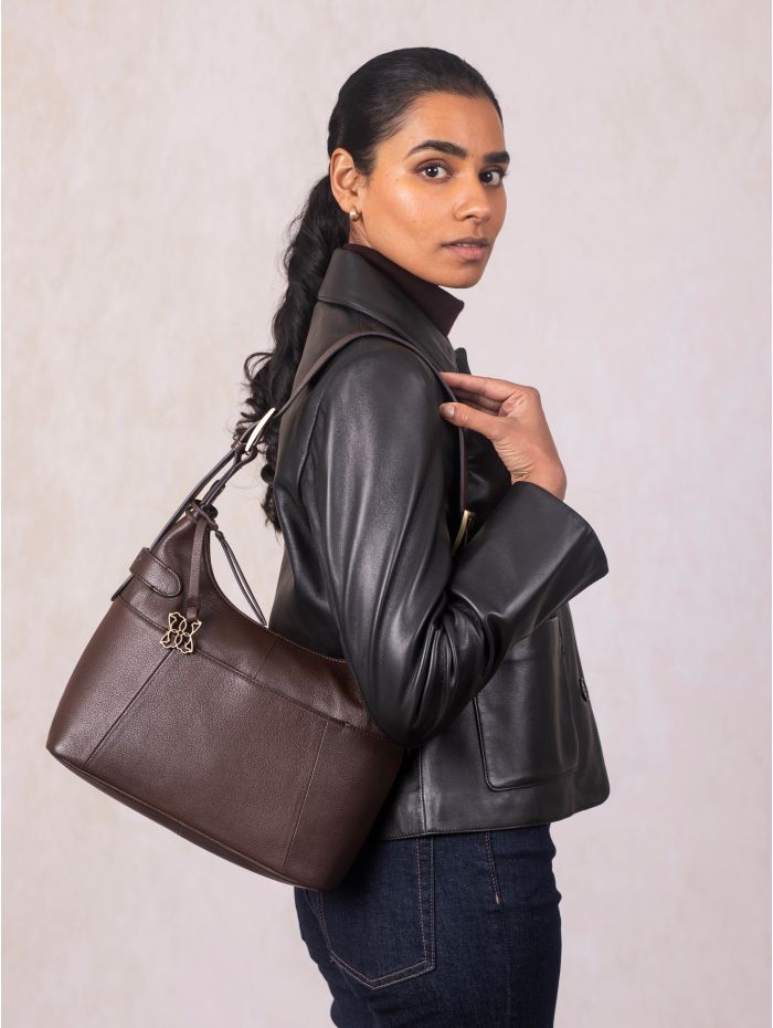 Newby Leather Hobo Shoulder Bag in Chocolate