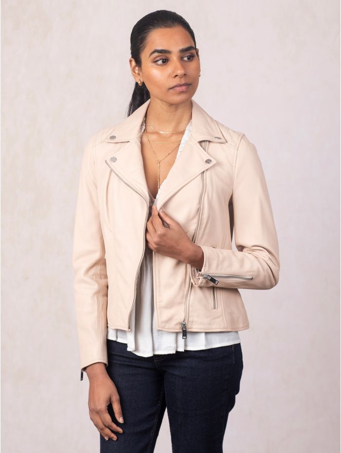 Tarraby Leather Biker Jacket in Parchment