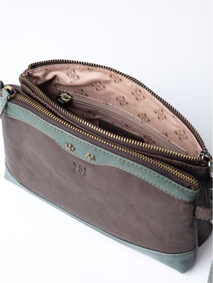 Hartsop Zip Leather Cross Body Bag in Brown and Green