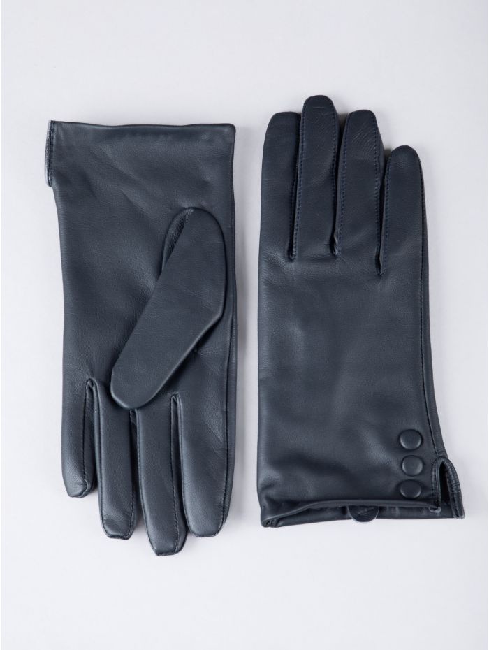 Beatrice II Button Detail Leather Gloves in Navy
