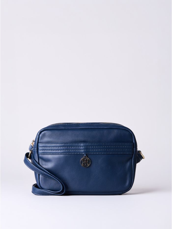 Cartmel Boxy Leather Cross Body Bag in Navy