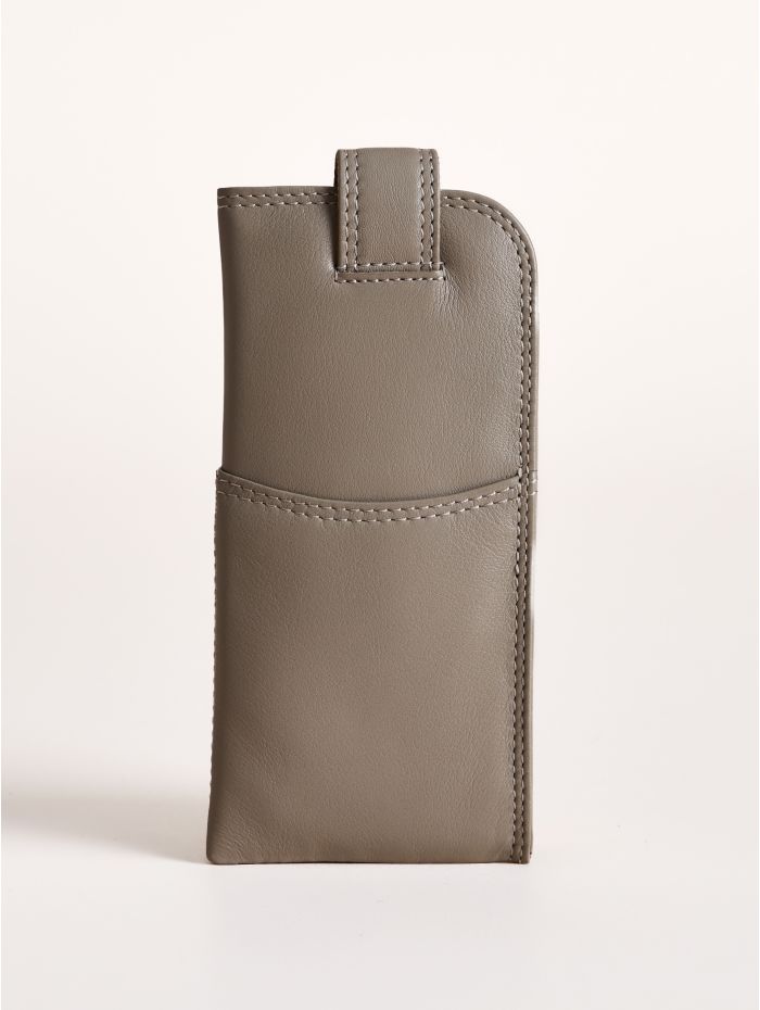Leather Tab Glasses Case in Grey