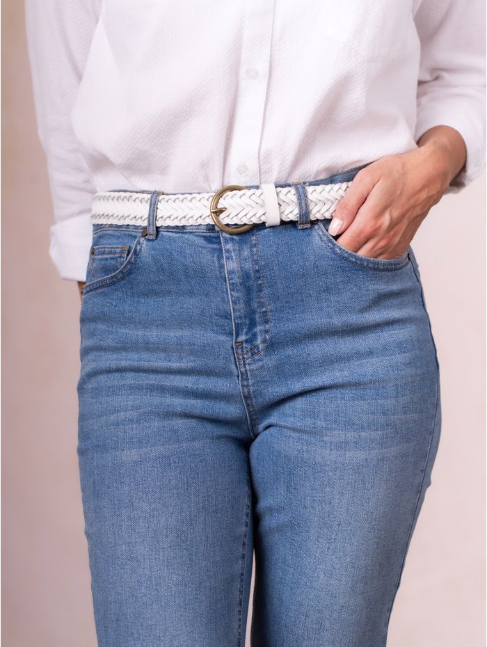 Waverton Leather Woven Belt in White