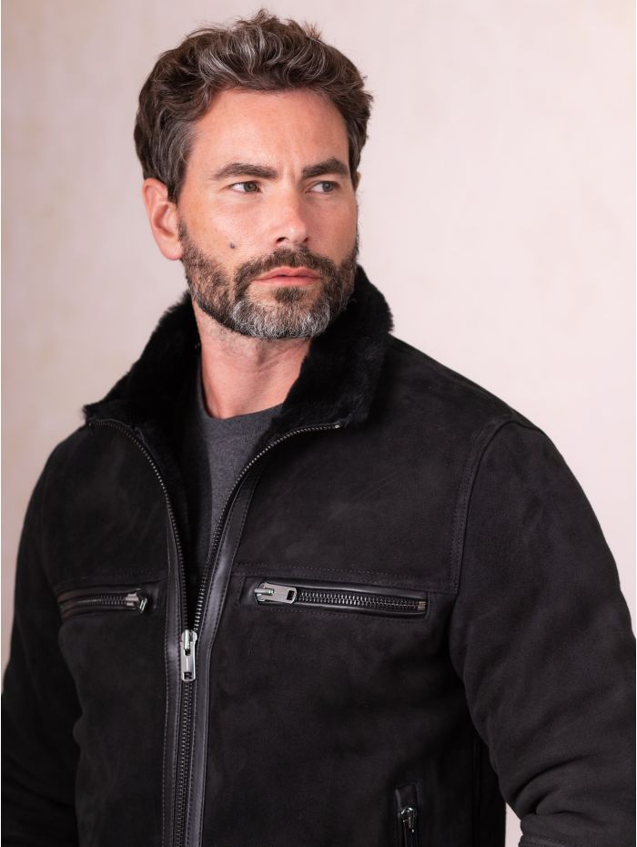 Buccaneer Sheepskin Racer Jacket in Black