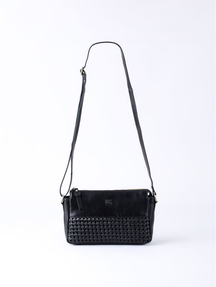 Waverton Woven Leather Cross Body Bag in Black