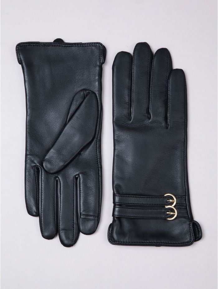 Twin Buckle II Leather Gloves in Black