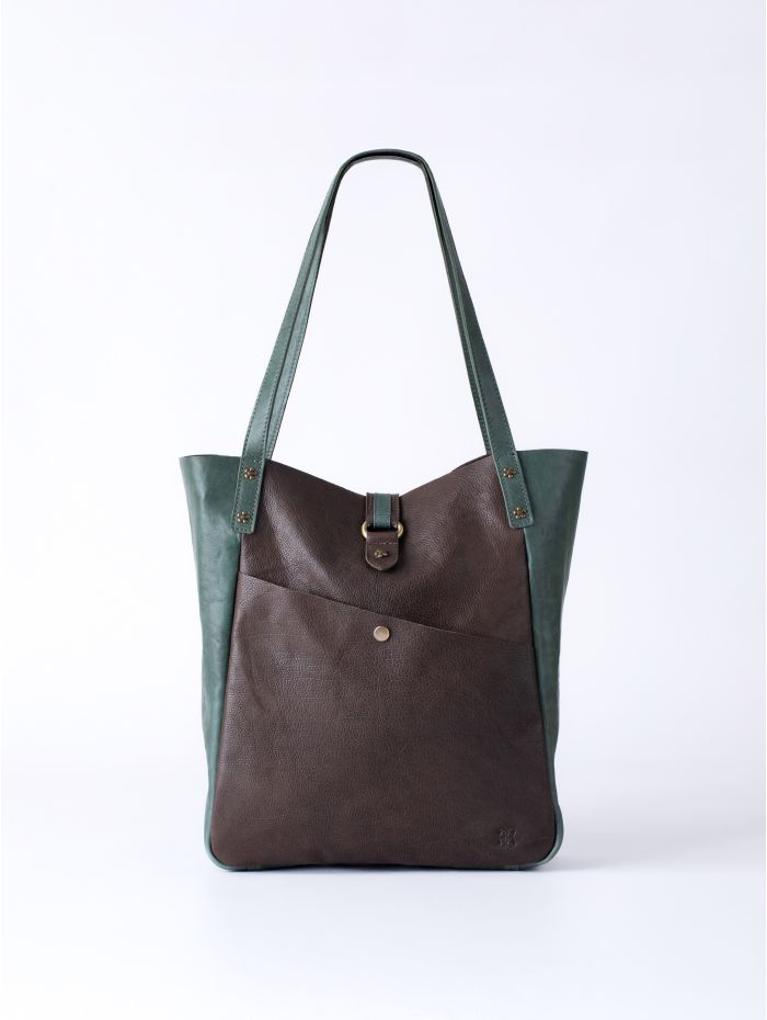 Hartsop Leather Tote Bag in Brown and Green