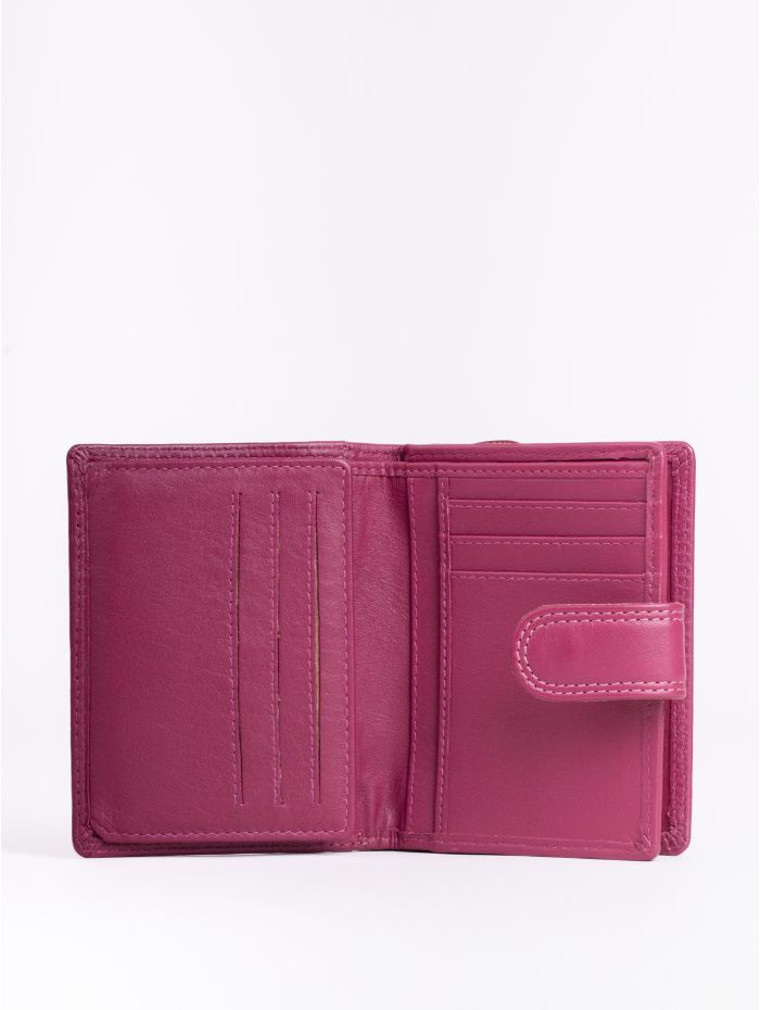 Small Leather Tab Purse in Cranberry Pink