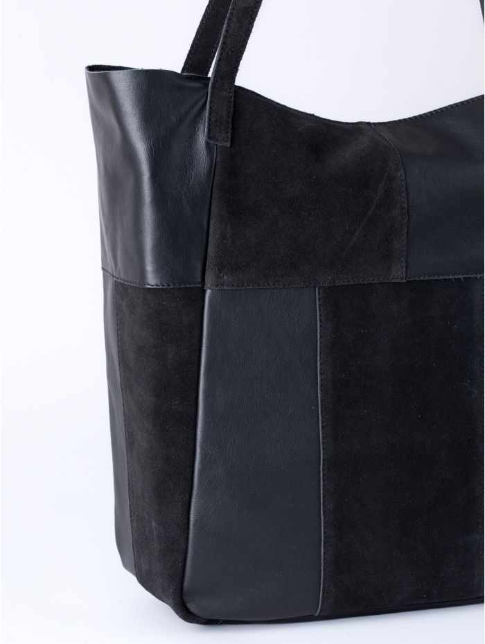 Tarn Hows Leather and Suede Tote Bag in Black