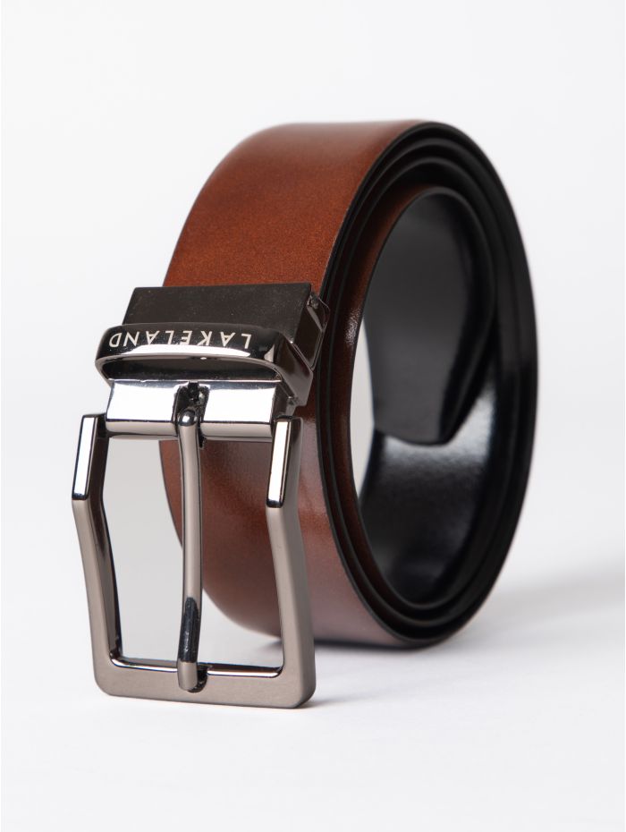 Calder Reversible Leather Belt in Black and Tan