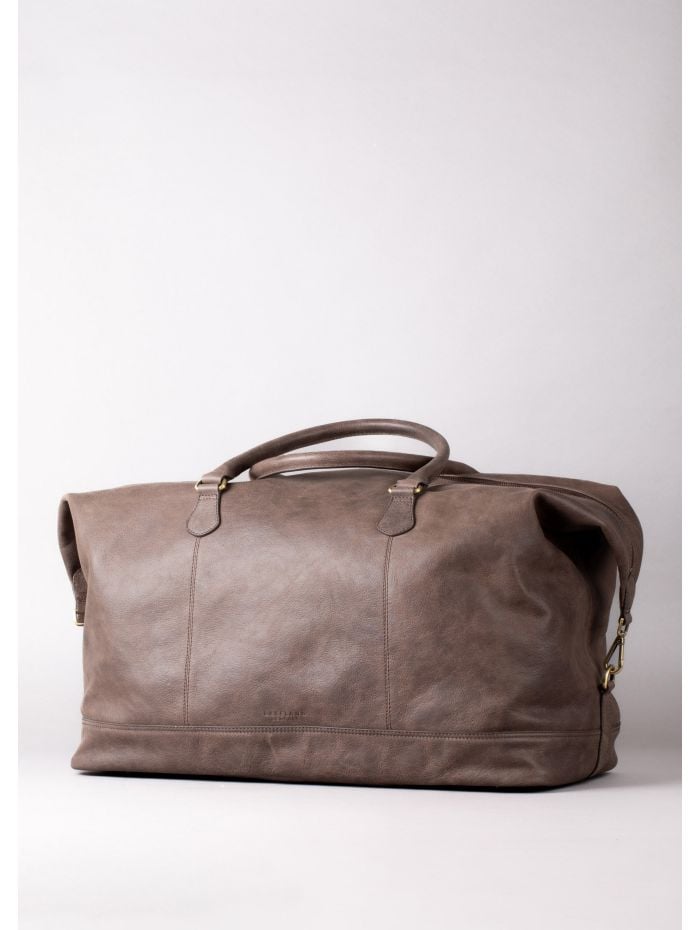 Hutton Large Leather Holdall in Chocolate Brown