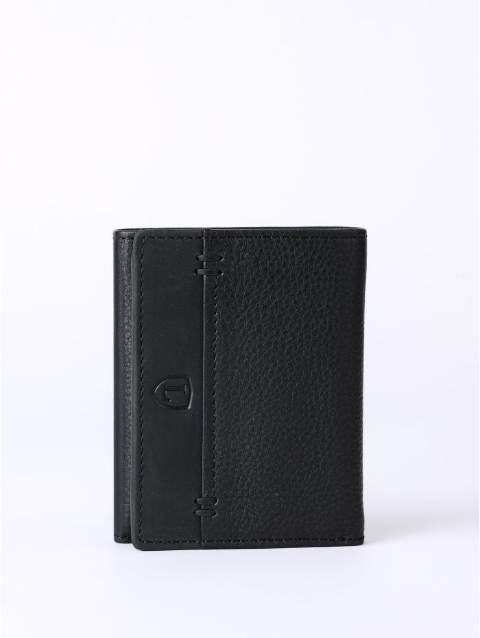 Stitch Leather Tri-Fold Wallet in Black