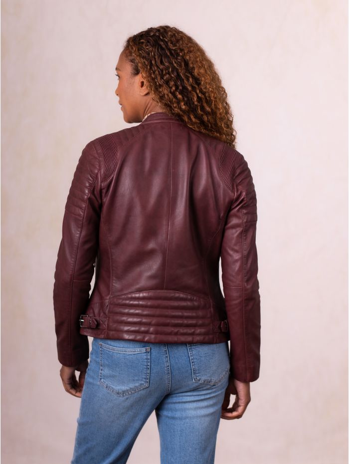 Buttermere Leather Racer Jacket in Burgundy