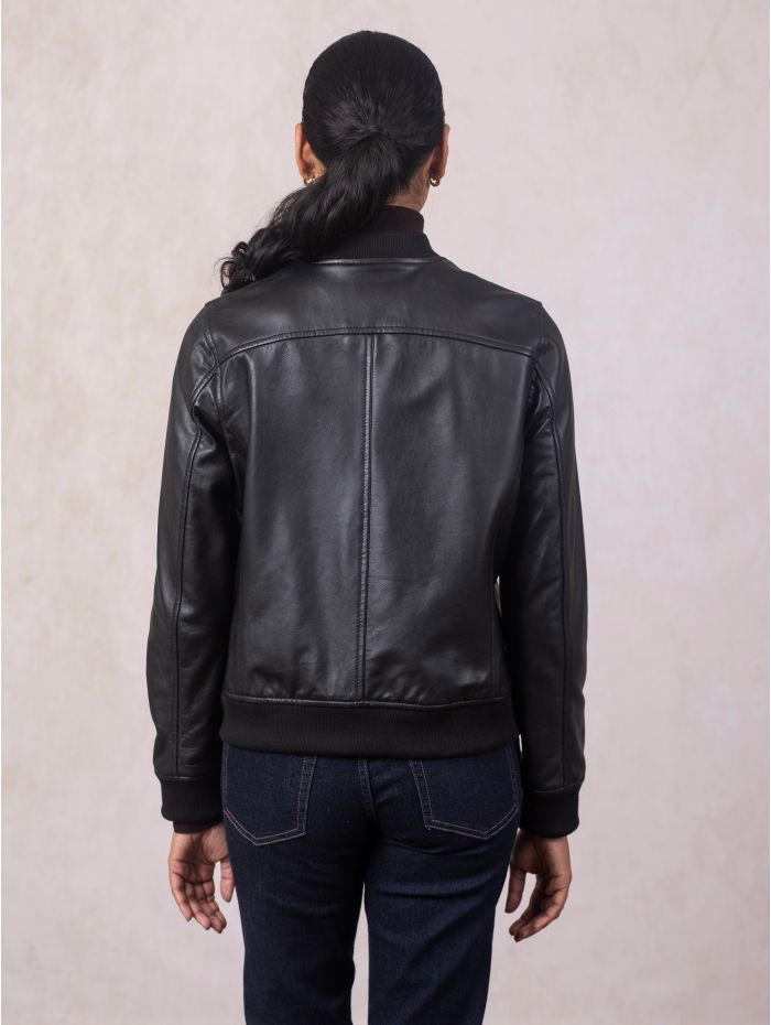 Braithwaite Leather Bomber Jacket in Black