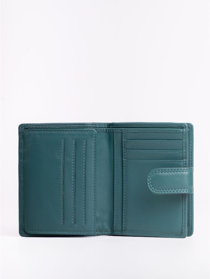 Small Leather Tab Purse in Teal