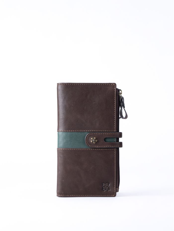 Hartsop Leather Double Zip Purse in Brown & Green