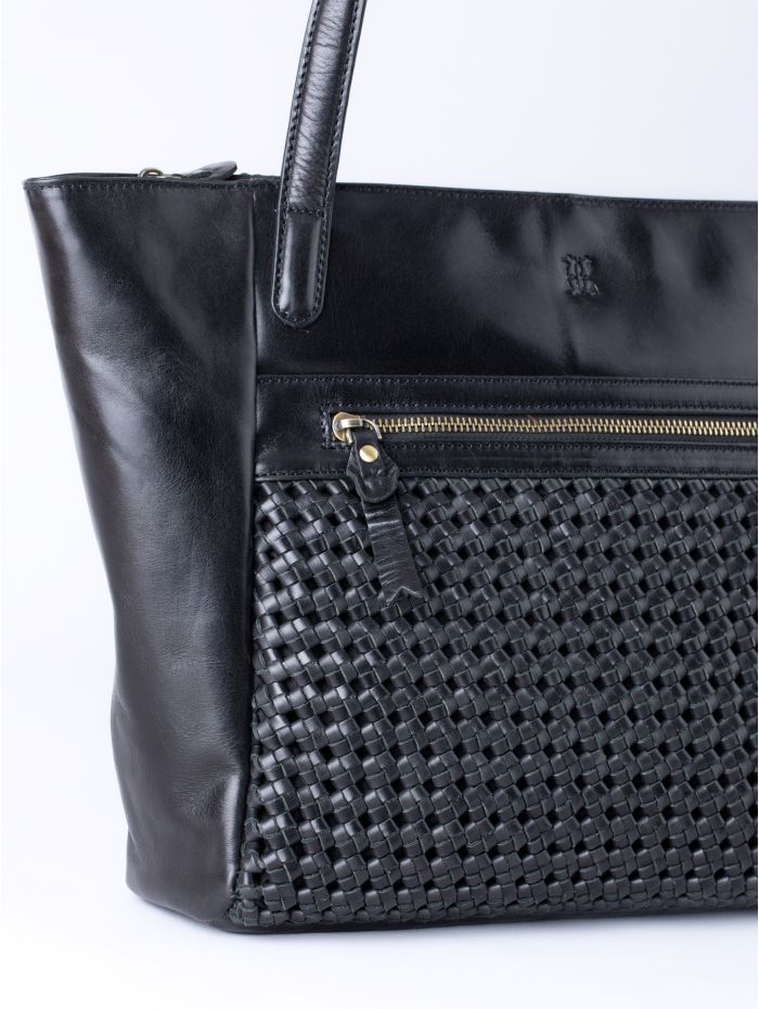 Waverton Woven Leather Tote Bag in Black