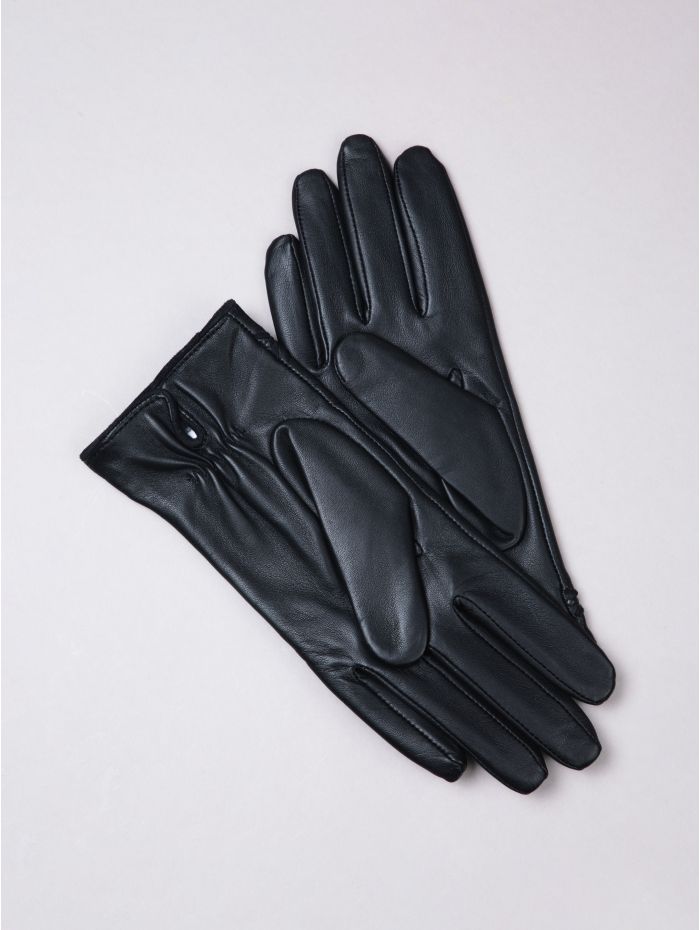 Suzie Stitch Detail Leather Gloves in Black