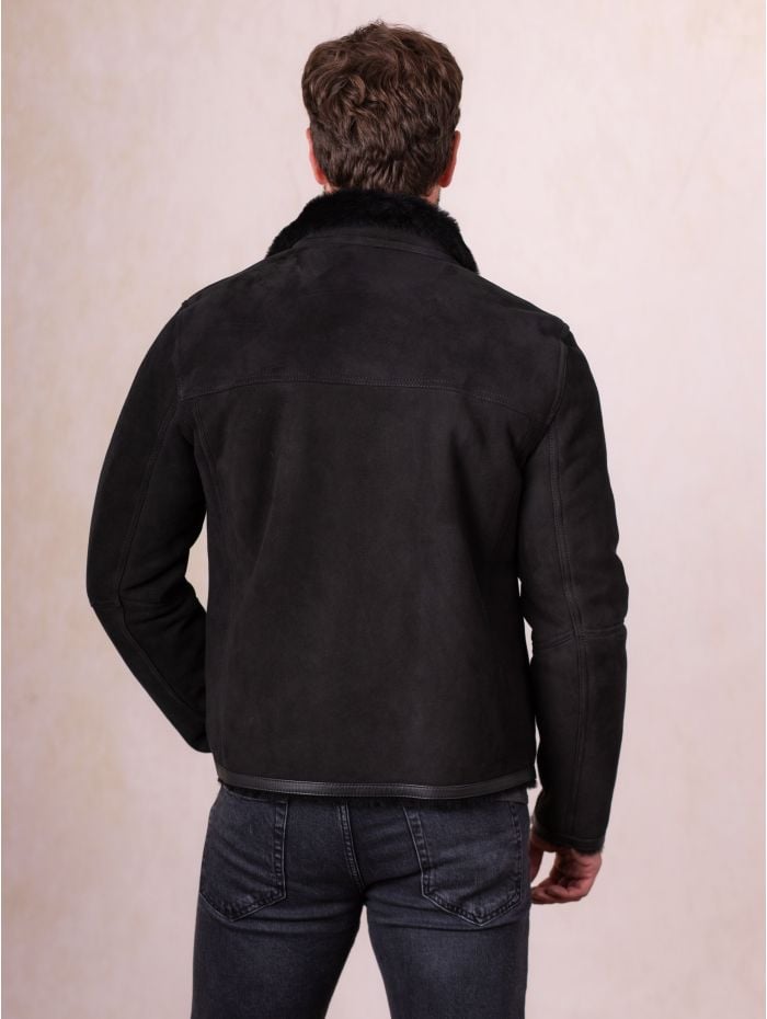 Buccaneer Sheepskin Racer Jacket in Black