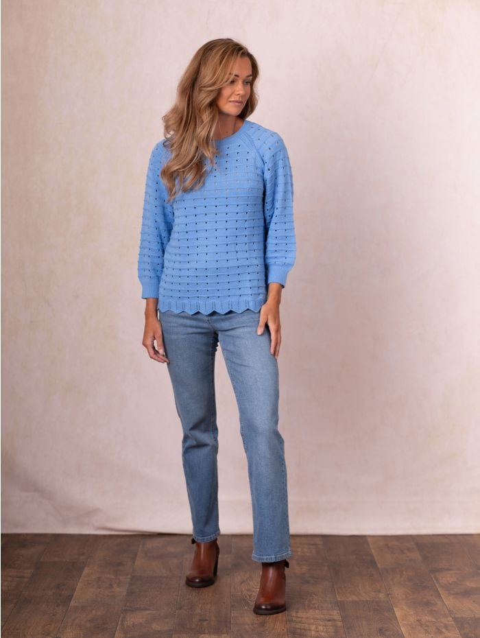 Blossom Pointelle Jumper in Blue