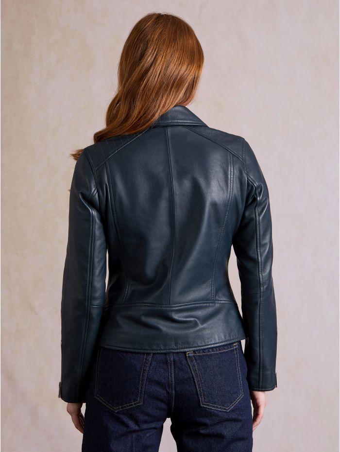 Tarraby Leather Biker Jacket in Navy