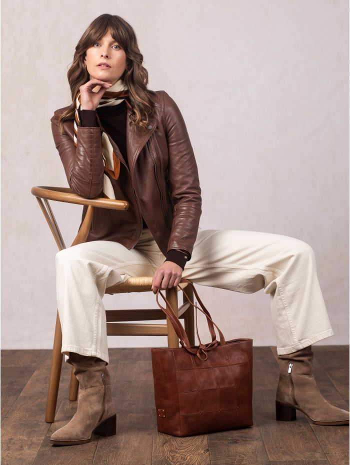 Tarn Leather Biker Jacket in Bourbon