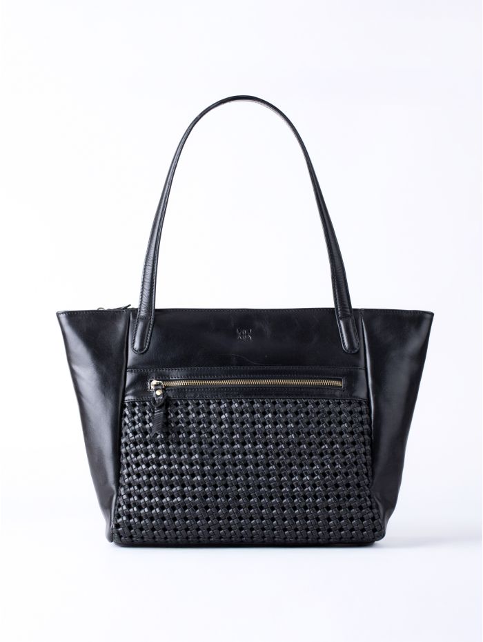 Waverton Woven Leather Tote Bag in Black