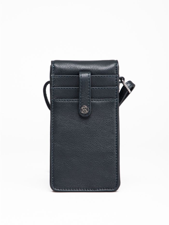 Bowness Leather Cross Body Phone Pouch in Navy