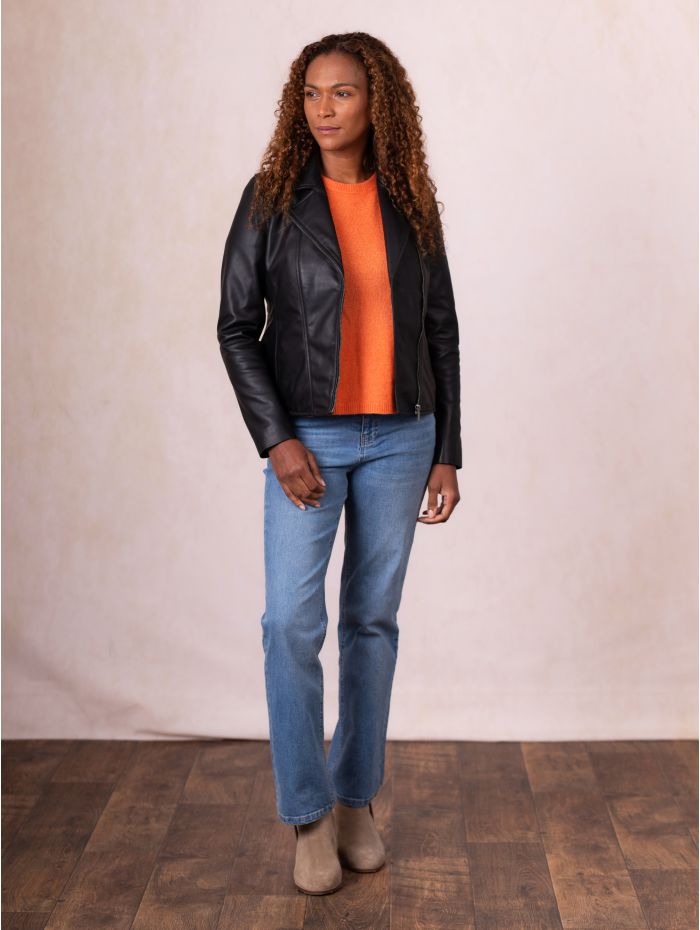 Thirlend Leather Biker Jacket in Black