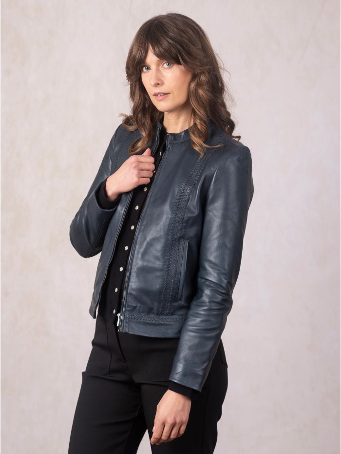 Annaside Leather Jacket in Navy