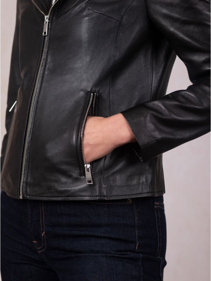 Newland Centre Zip Leather Biker Jacket in Black | Lakeland Leather
