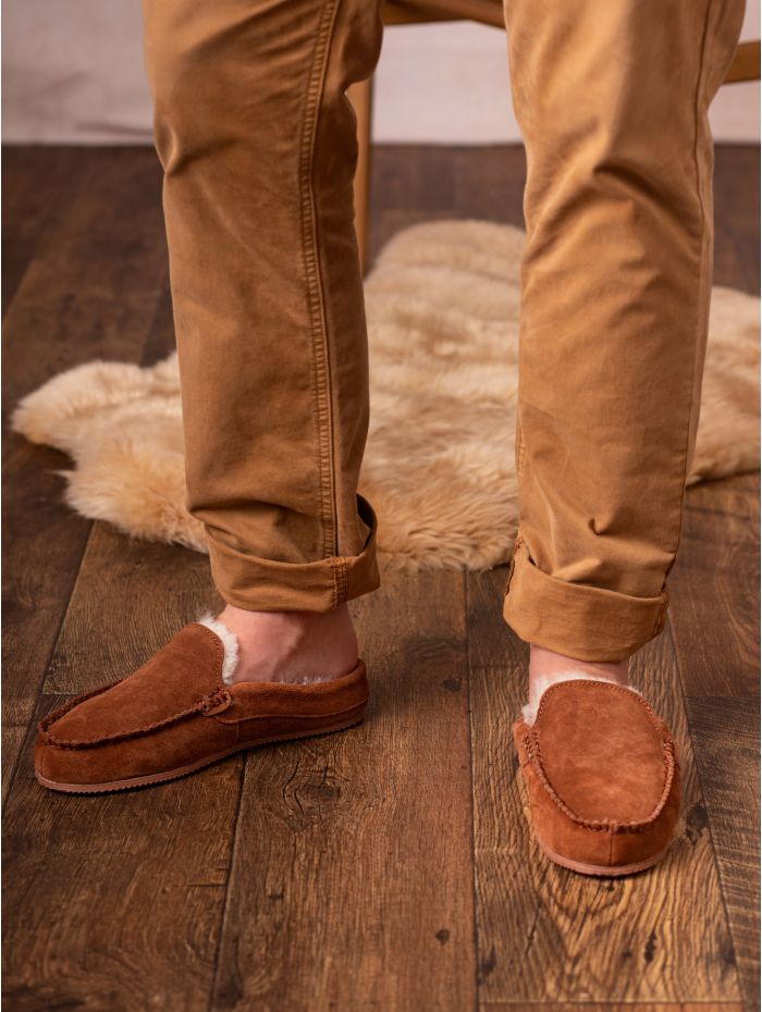 Sheepskin Moccasin Slider Slippers in Tan