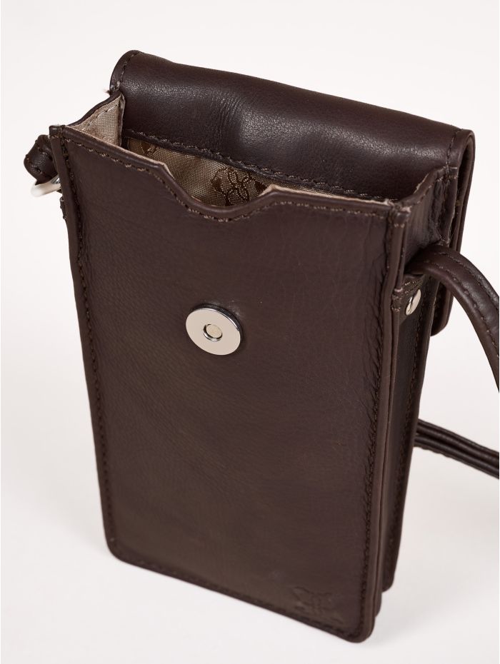 Bowness Leather Cross Body Phone Pouch in Brown