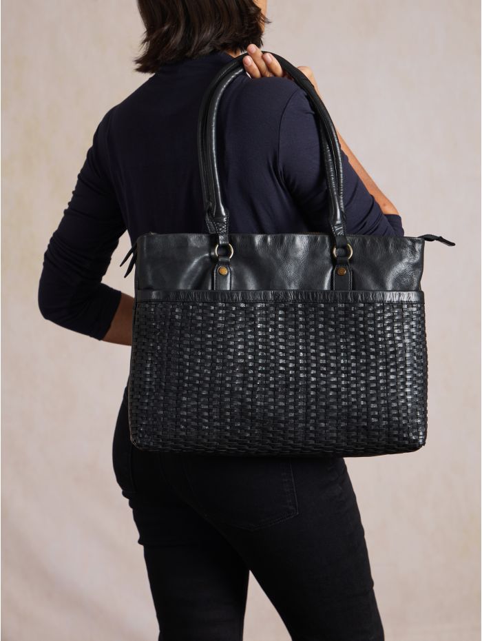 Piel Leather Tote Bag in Black