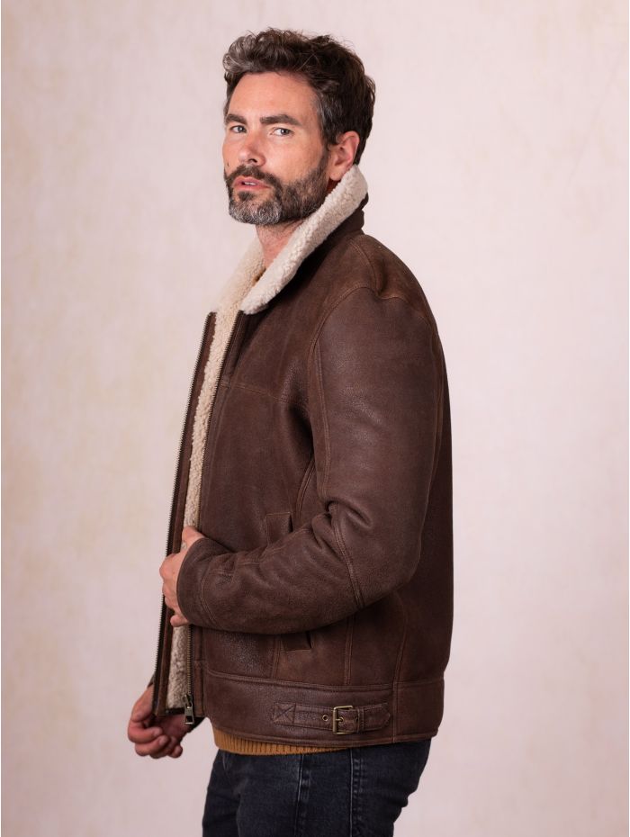 Harrier Sheepskin Flying Jacket in Chocolate Brown