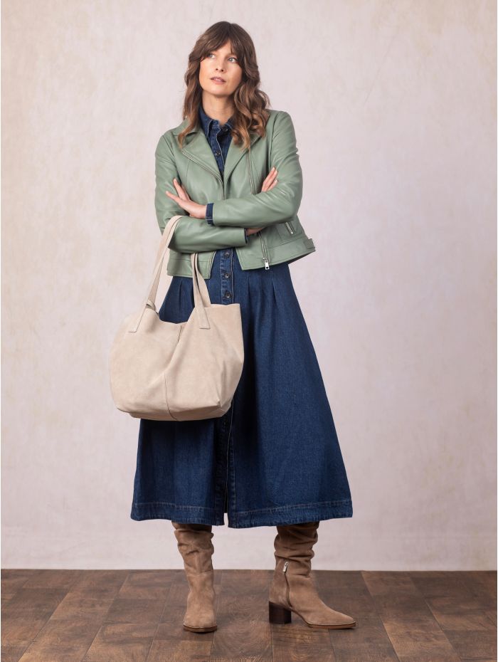 Santon Suede Tote Bag in Stone