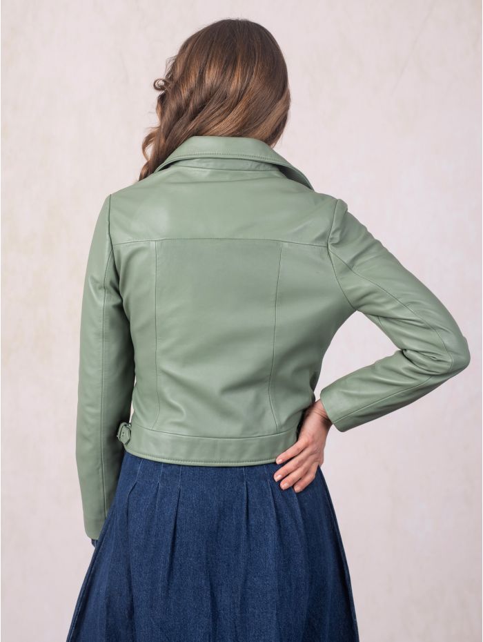 Thornhill Leather Biker Jacket in Green